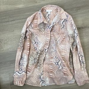 Topshop PETITE Pink Snake Print Button-Up Blouse